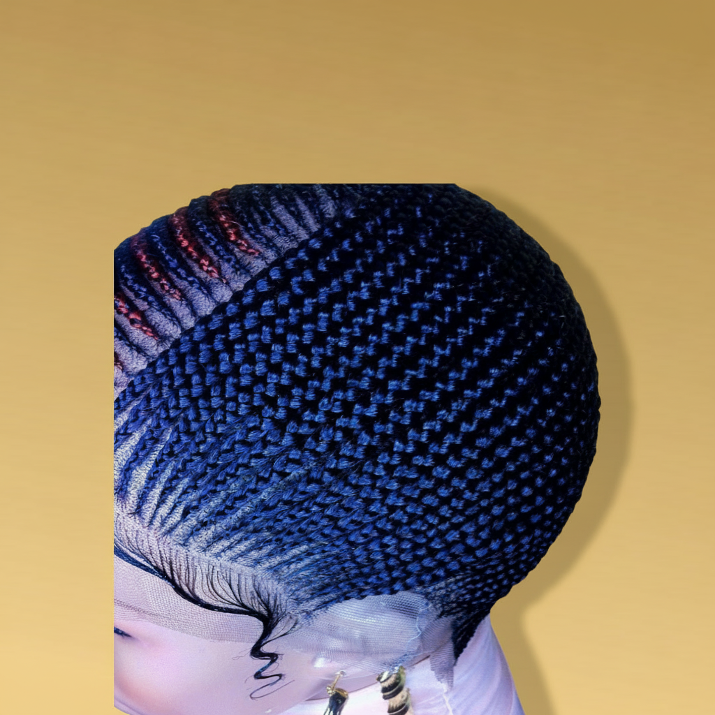 Black Blue Cornrow Close-Up Top View - Golden Yellow Background