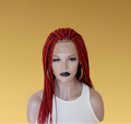 Black and red box braid lace wig front view with baby hairs - Beyond Her Krown by Riches & Toys