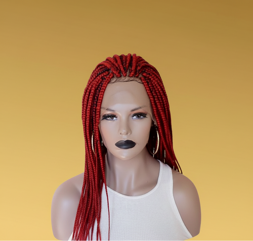 Black and red box braid lace wig front view with baby hairs - Beyond Her Krown by Riches & Toys