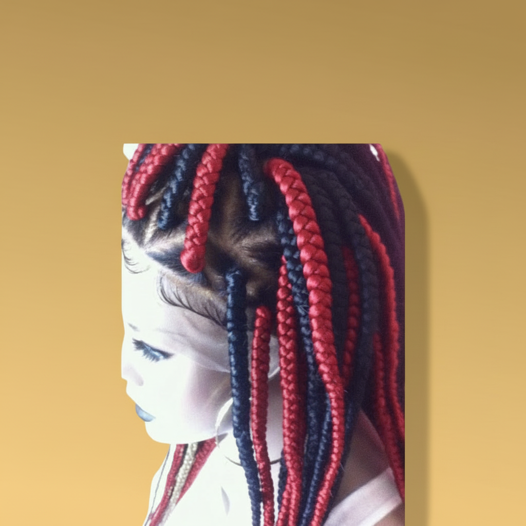 Black and red box braid lace wig side view showing lace part and baby hairs - Beyond Her Krown by Riches & Toys