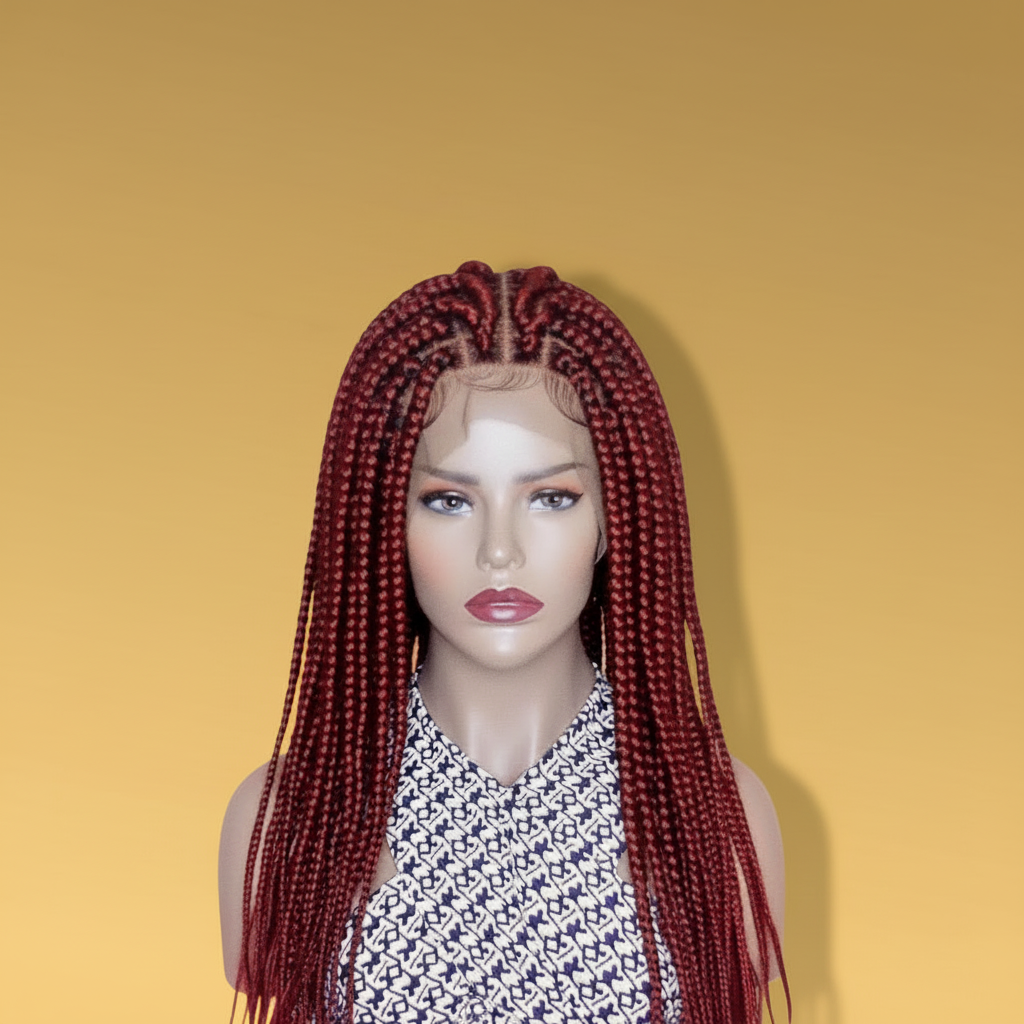 Black Red Jumbo Box Braid - Golden Yellow Background