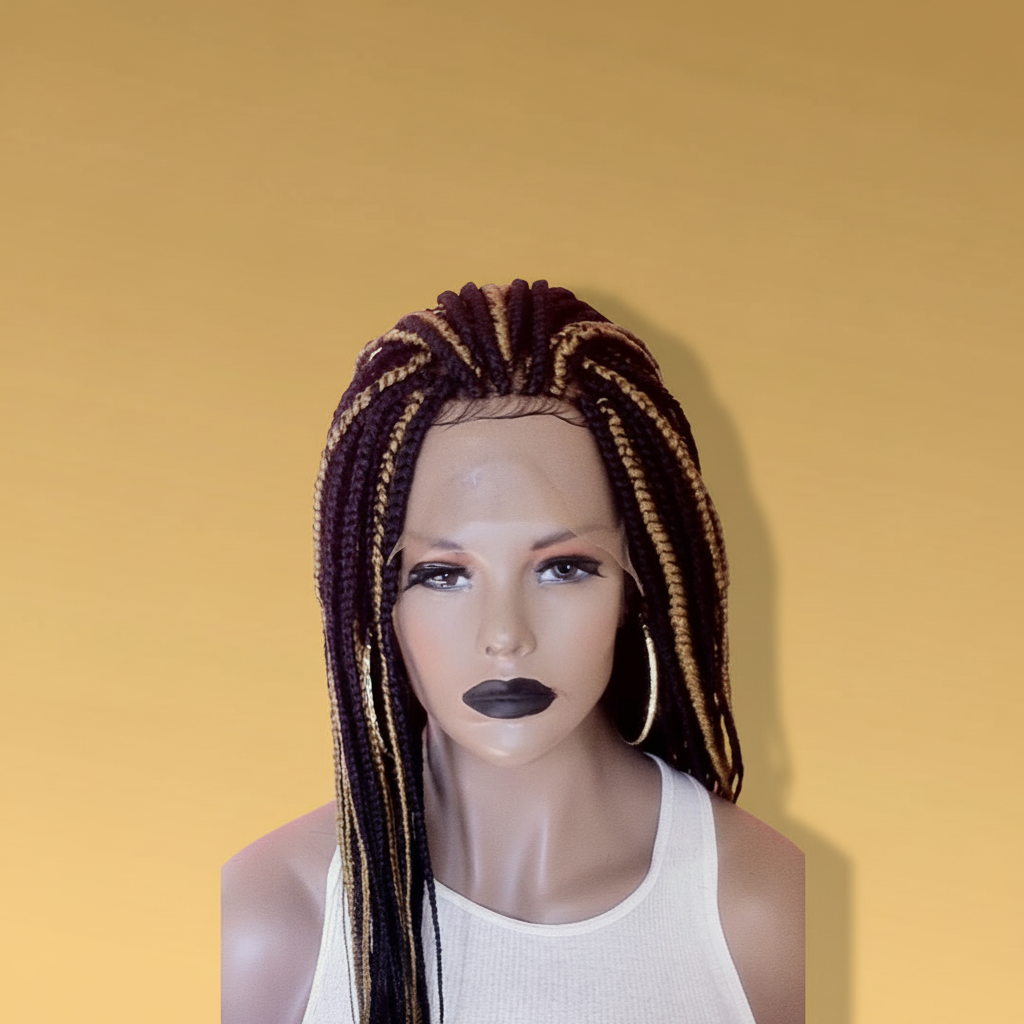 Black and gold box braid lace wig 