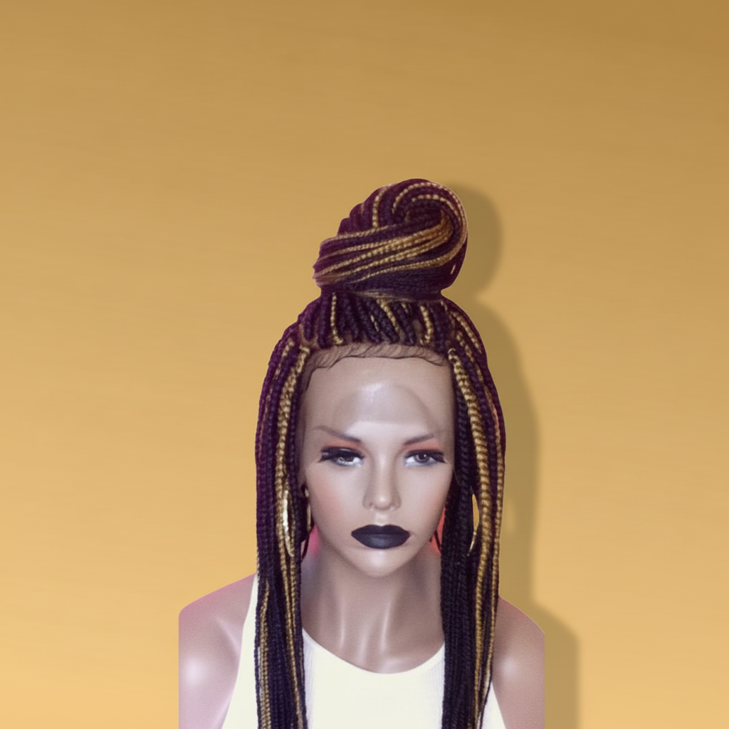Black and gold box braid lace wig 