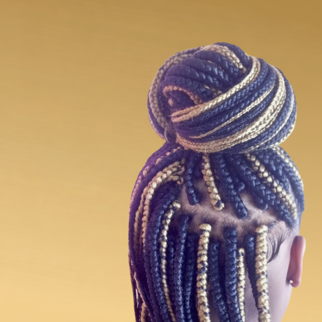 Black and gold box braid lace wig close-up back view showing braid detail - Beyond Her Krown by Riches & Toys