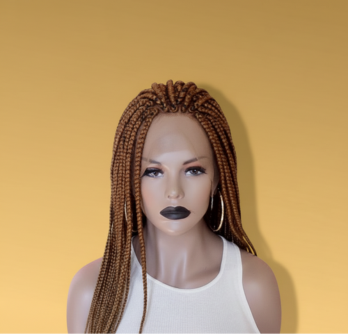 Brown and blonde box braid lace wig front view with baby hairs - Beyond Her Krown by Riches & Toys